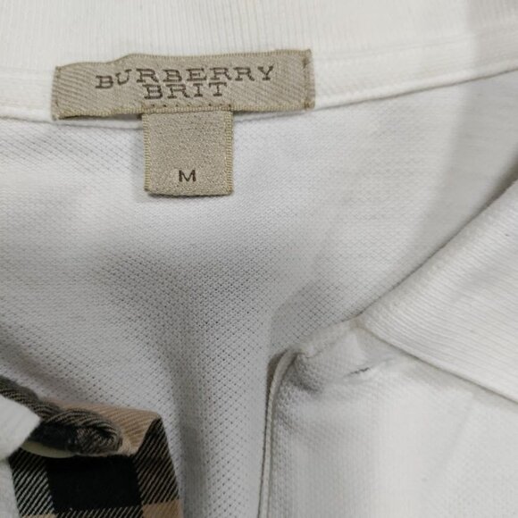 Burberry Brit White Embroidered Logo Plaid Details Placket Polo Shirt Men's M - Picture 9 of 16
